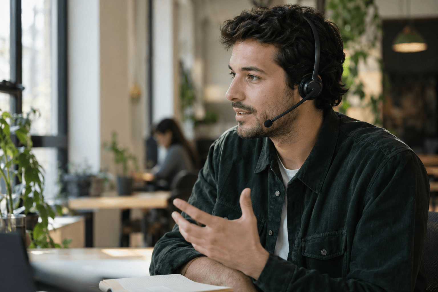 Illustrative scene of a person having a business conversation over the phone